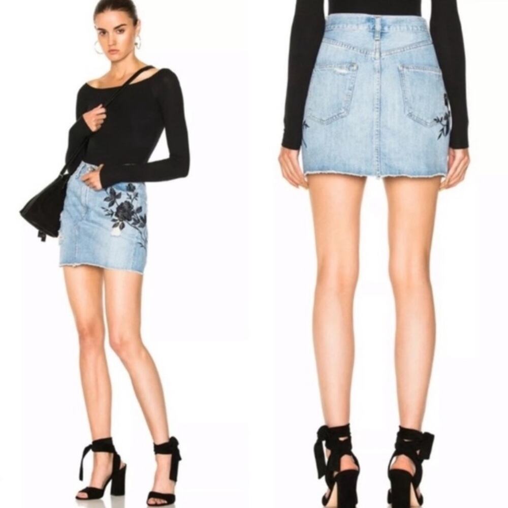 NWT Rag & bone embroidered‎ floral denim skirt sz 24